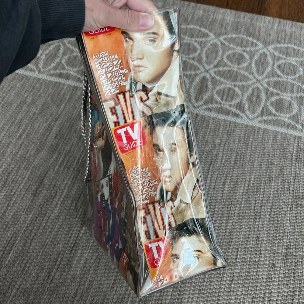 Vintage Elvis TV Guide tote bag with chain strap